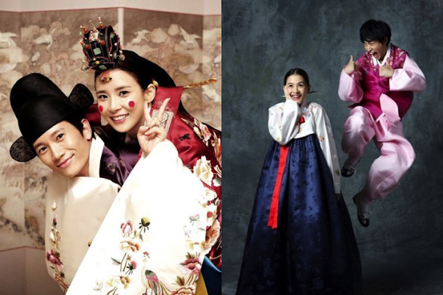 15 fotos de casais de celebridades vestindo um traje coreano hanbok para seus casamento