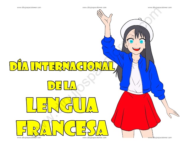 Día internacional de la Lengua Francesa dibujo a color y para colorear