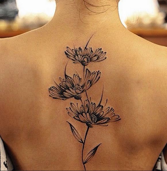 Women Back With Lily Flower Tattoo, Lotus Flowers On Women Back Tattoo, Women Back Tattoo With Lily Rose Lotus Flowers, Cluster Flowers Tattoo On Women Back, Women, Parts, Artist, Flower,