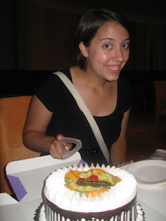 Angie about to cut her birthday cake