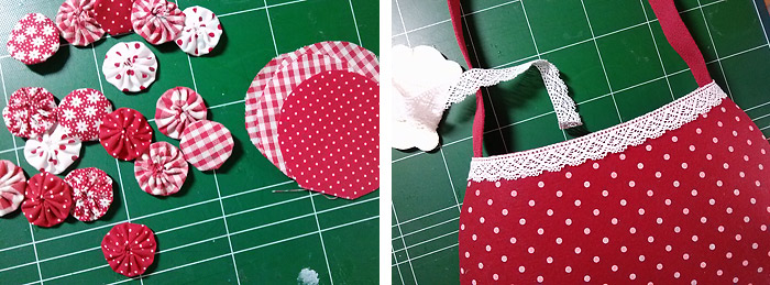 Shoulder Bag with Fabric Yo-Yo Flowers. DIY Pattern & Tutorial in Pictures. 