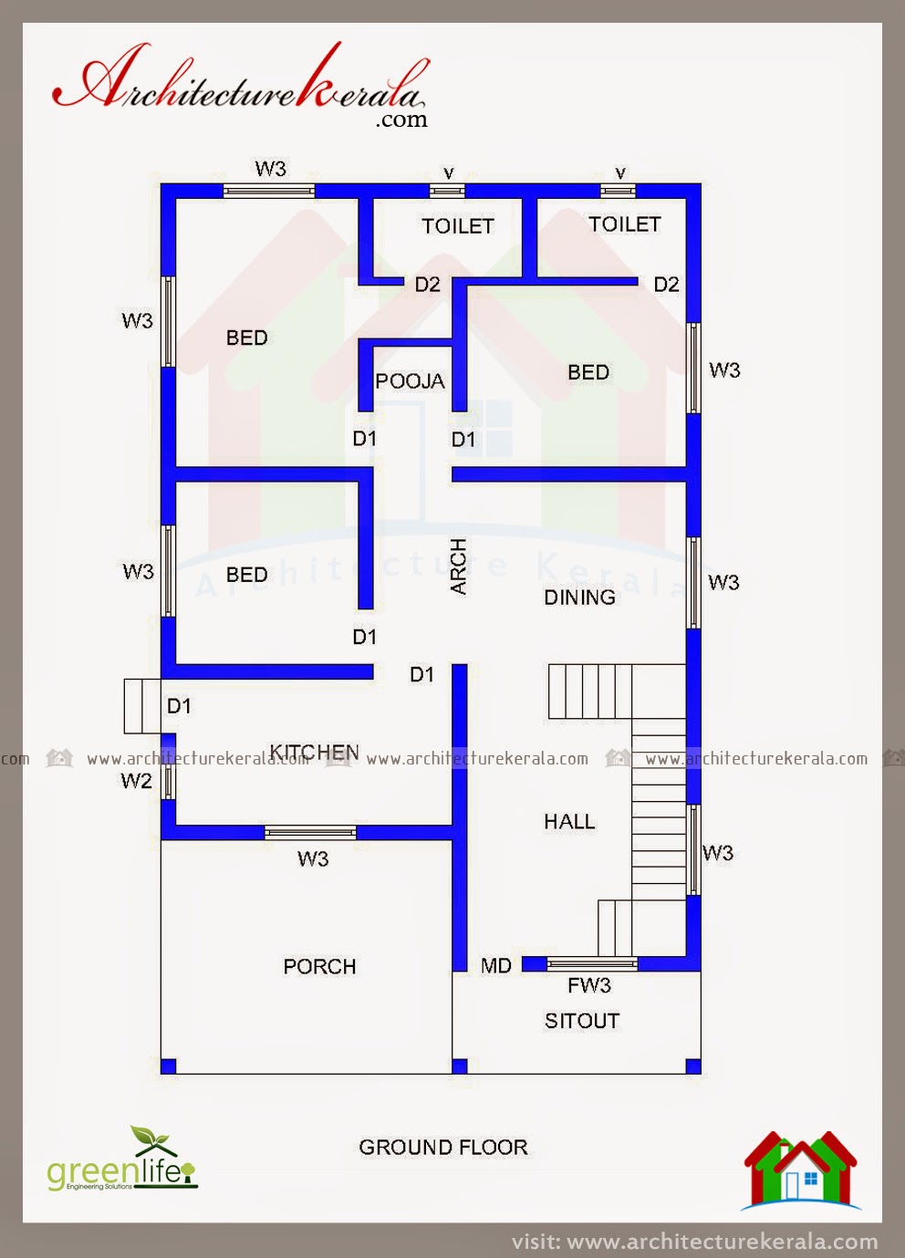  THREE  BEDROOM  HOUSE  PLAN  AND BEAUTIFUL ELEVATION 