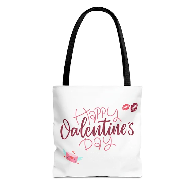 Tote bag With Pink Minimalist Happy Valentine's Day and Envelope with Wings and Hearts