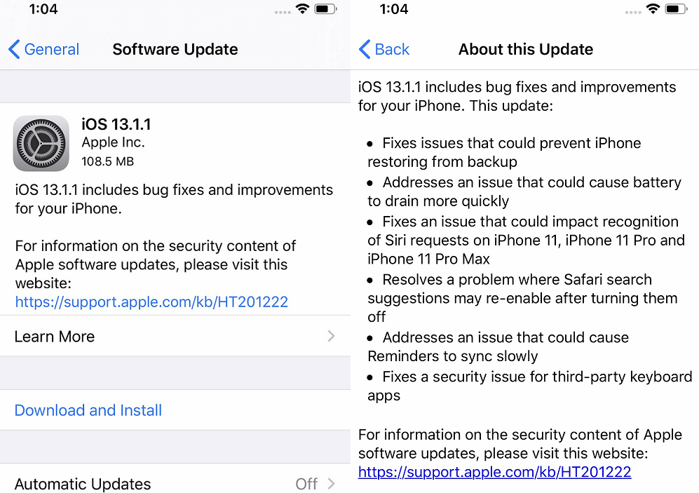 iPadOS 13.1.1 Features Changelog