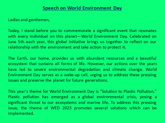 Speech on World Environment Day, World Environment Day, World Environment Day Speech, World Environment Day Speech in English, Speech on World Environment Day in English, Environment Day speech