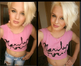 Na téhle fotce, můžete vidět mé tričko s vlastnoručně vyrobeným nápisem 'Marilyn Monroe' ( Mojí největší oblíbenkyní)
