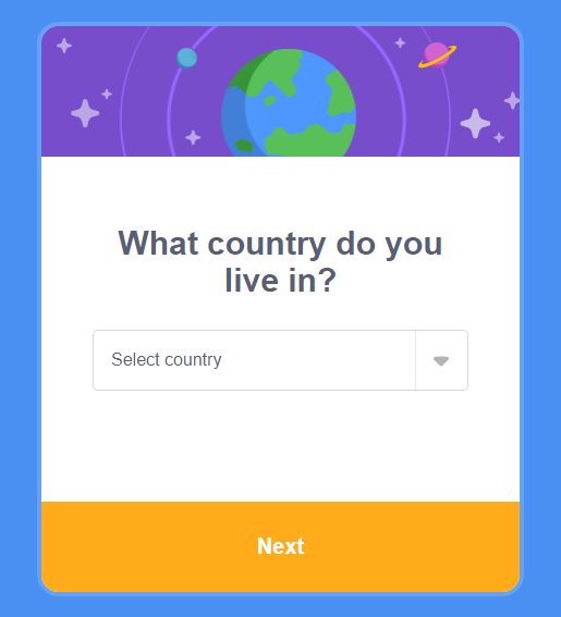 Scratch registration - Select Country