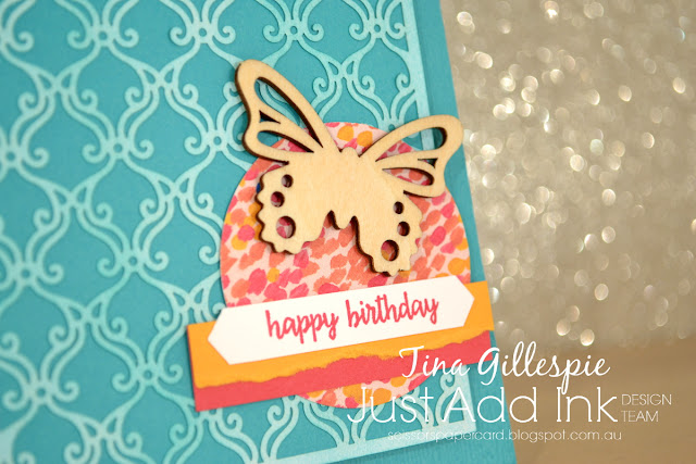 scissorspapercard, Stampin' Up!, Just Add Ink, Happy Birthday Gorgeous, Beautifully Detailed Laser-Cut Paper, Garden Impressions DSP, Butterfly Elements, Subtle DTIEF, Sponge Brayer