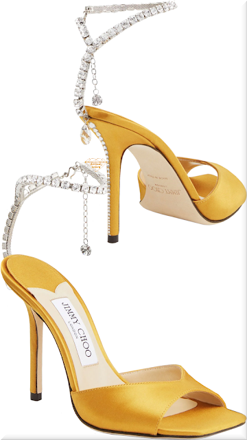 ♦Pantone Spectra Yellow Jimmy Choo Saeda crystal ankle chain sandals #jimmychoo #pantone #shoes #yellow #brilliantluxury