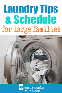 Ever wonder how large families ever get their laundry done? These laundry tips work for our big family of 8, and I’m sharing my favorite laundry hacks including organization, a laundry schedule, folding, sorting, and how old kids should be to do their own laundry. This is a must-read for families with kids! #laundryhacks #largefamilies