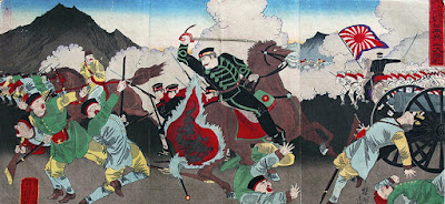 Ukiyo-e. Träsnitt. Triptyker. Senso-e. Krigsillustrationer. Chikanobu.