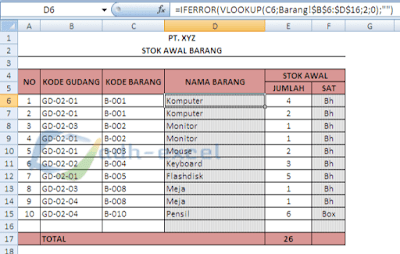 menghitung stko barang dalam excel