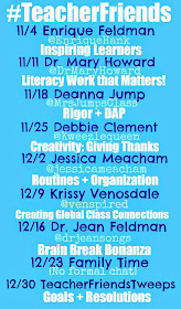 #TeacherFriends Twitter Schedule of Guests: Tuesdays!