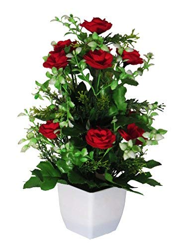 eMani Artificial Mini Valvet Rose Flower | Flower vase for Home Decoration | Flower Pot with Artificial Flowers| Artificial Flower with Plastic Vase….