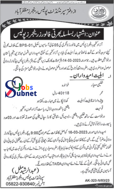 Muzaffarabad Superintendent Police Rangers jobs 2023