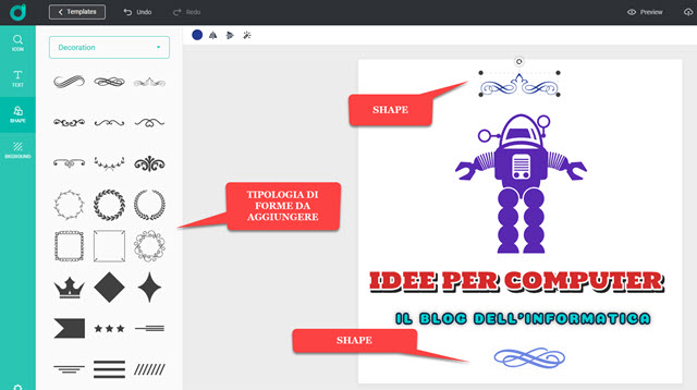 aggiungere forme al progetto del logo