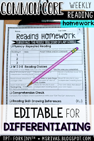 ELA homework for 3rd, 4th & 5th grade