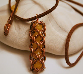 Caught you! pendant: copper, jade, chainmaille :: All Pretty Things