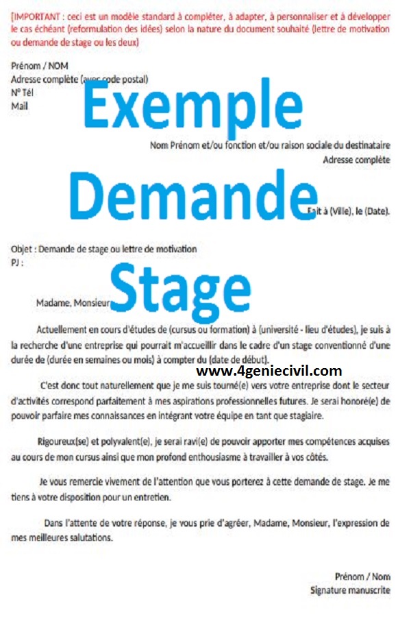 telecharger exemple demande stage   word cours genie civil