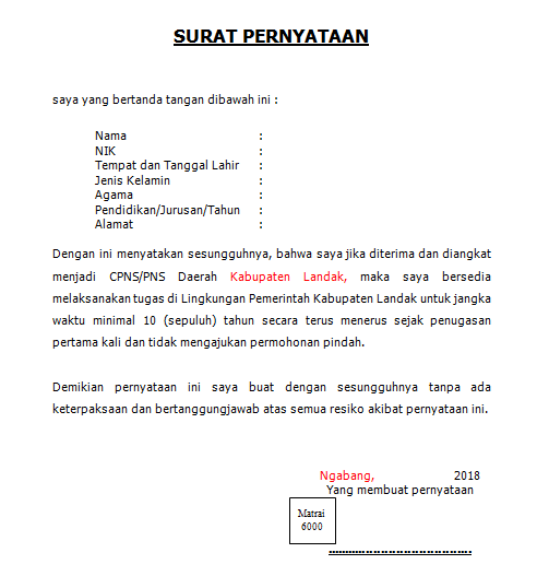 Contoh Surat Pernyataan Bermaterai (via: madreview.net)