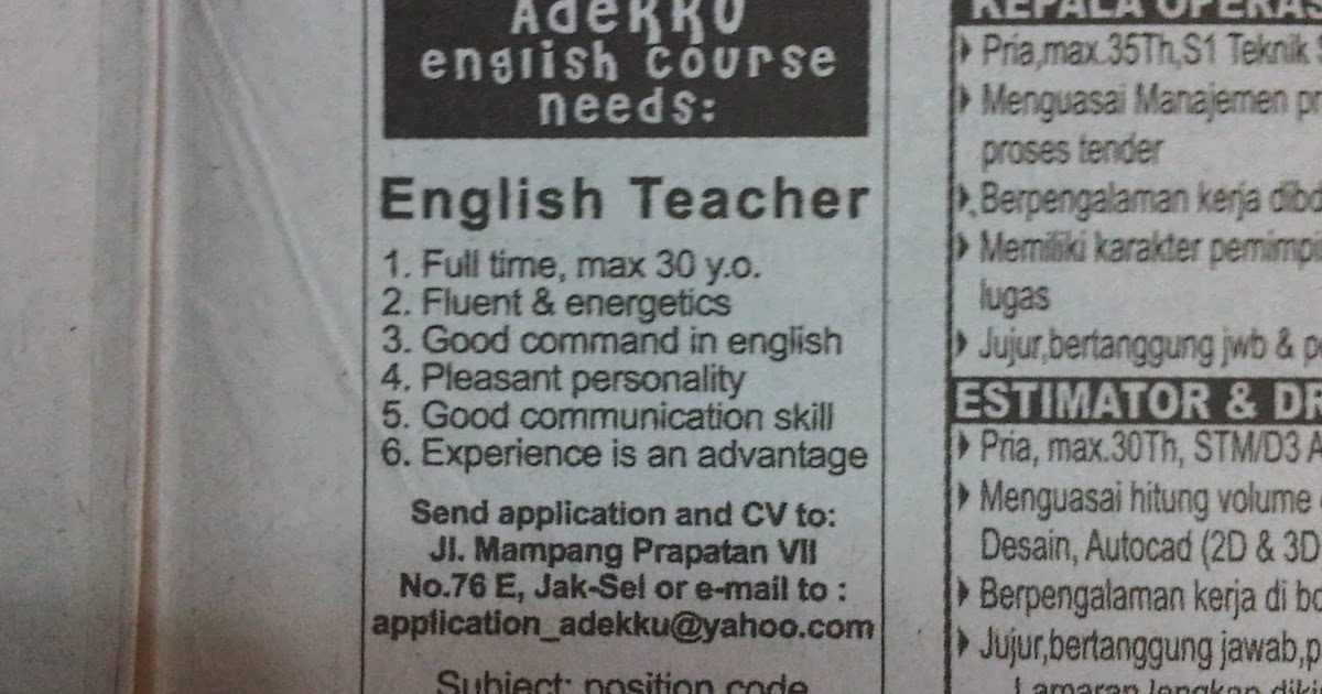 Contoh Job Vacancy And Application Letter Cv - job vacancy 