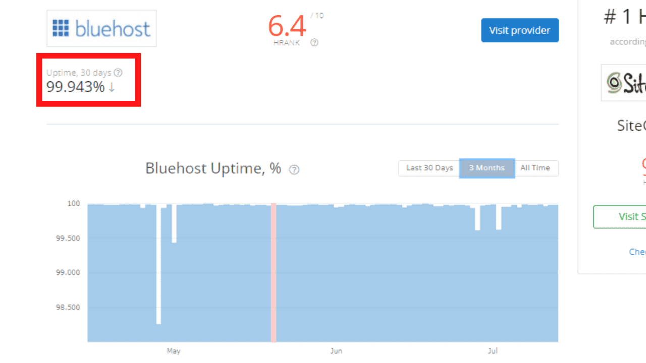 Bluehost Uptime and Response Time Result