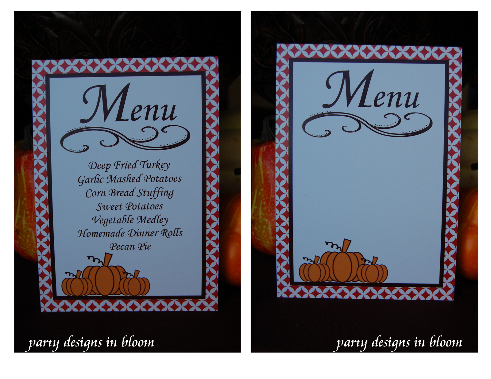 blank wedding menus designs