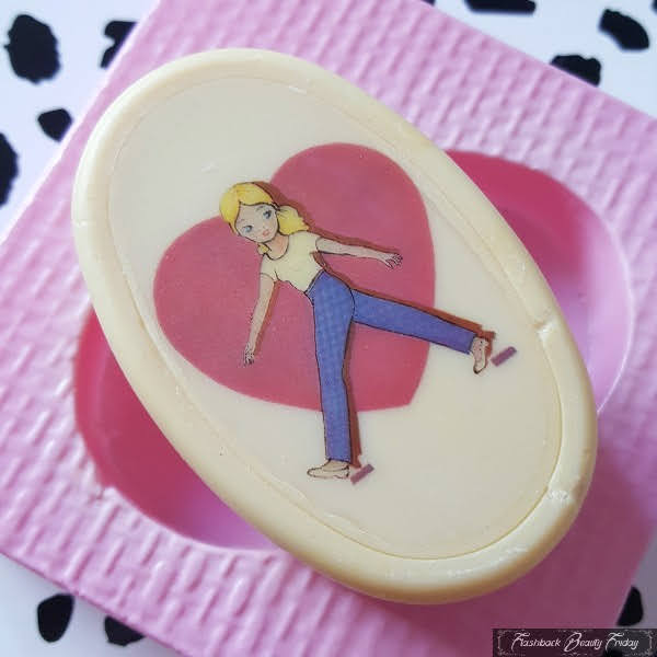 oval soap bar with vintage retro 80s Sindy doll design