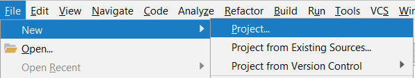 New Project via the menu: File → New → Project...