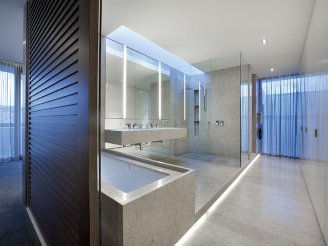 Modern bathroom with big shower cabin in amazing residence in Melbourne