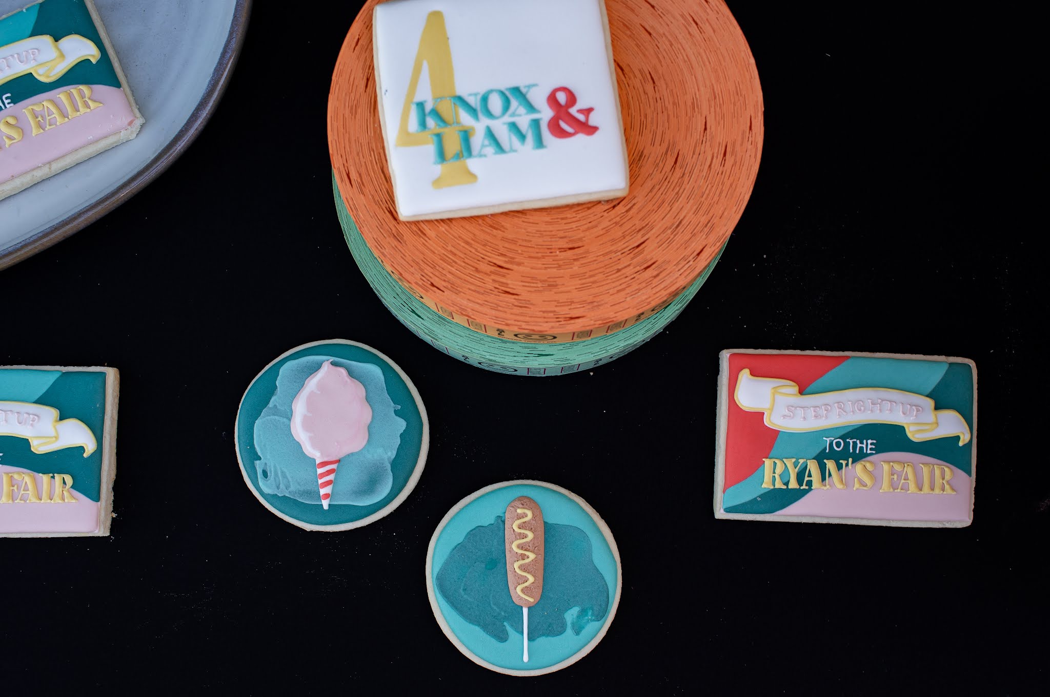Modern state fair birthday party with custom cotton candy and corn dog cookies