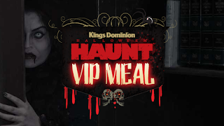 Halloween Haunt VIP Meal image with logo in front and female vampire lurking in the background