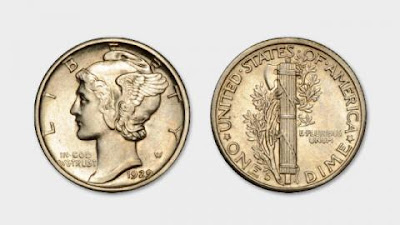 1929 Mercury Dime - Source: U.S. Commission of Fine Arts - https://www.cfa.gov/about-cfa/design-topics/coins-medals/mercury-dime