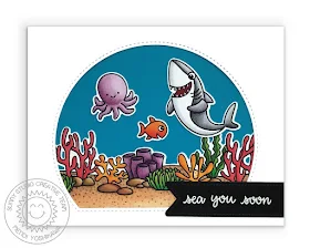Sunny Studio Blog: Under the Sea Ocean Aquarium Card (using Sea You Soon, Tropical Scenes Stamps & Stitched Semi-Circle Dies)