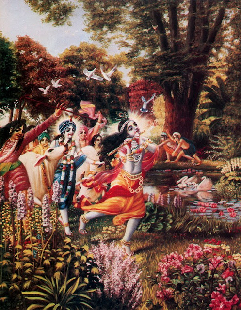 Krishna and Cowherd Boys in Goloka, Vrindavan