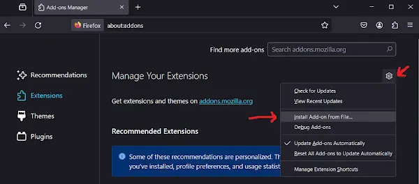 From the dropdown menu, select Install Add-on from File