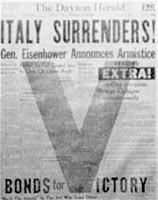 1943 Newspaper Headline: Italy Surrenders - Source: nationalmuseum.af.mil