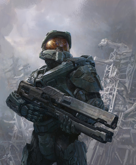 Master Cheif with the rail gun from  halo 4