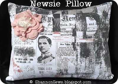 Newsprint fabric pillow case on etsy