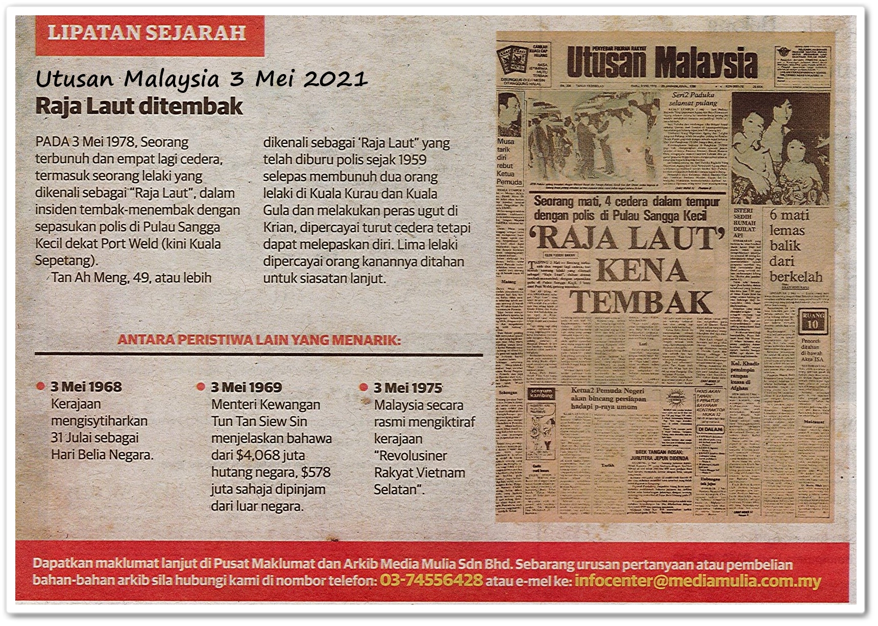 Lipatan sejarah 3 Mei - Keratan akhbar Utusan Malaysia 3 Mei 2021