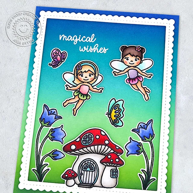 Sunny Studio Stamps: Garden Fairy Frilly Frame Dies Fairy Themed Card by Anja Bytyqi