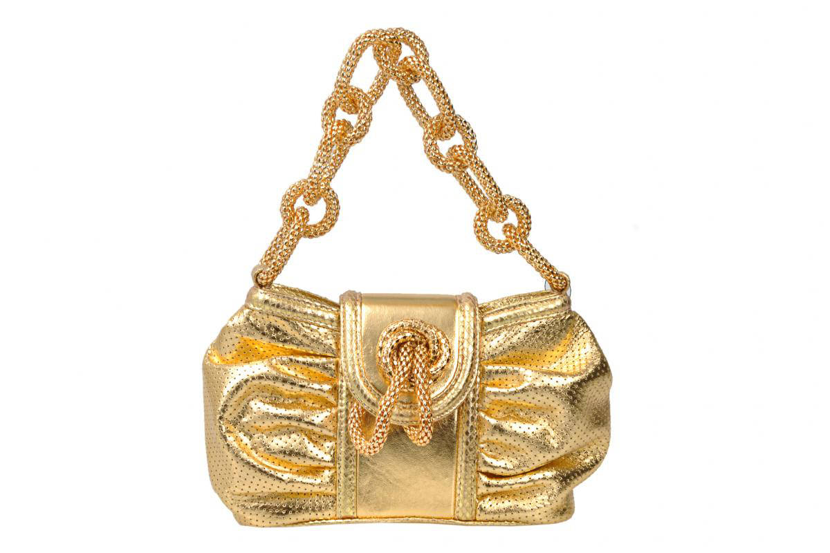 Shiny Gold Leather Purse With Hand Holder Strap â€“ Evening Purse