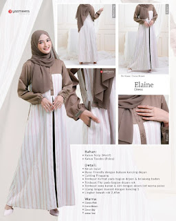 Koleksi Yasmeera Terbaru ELAINE Dress Baju Gamis Muslimah Lengan Panjang Layer Motif Strip Garis Kombinasi Polos Bahan Katun Toyobo