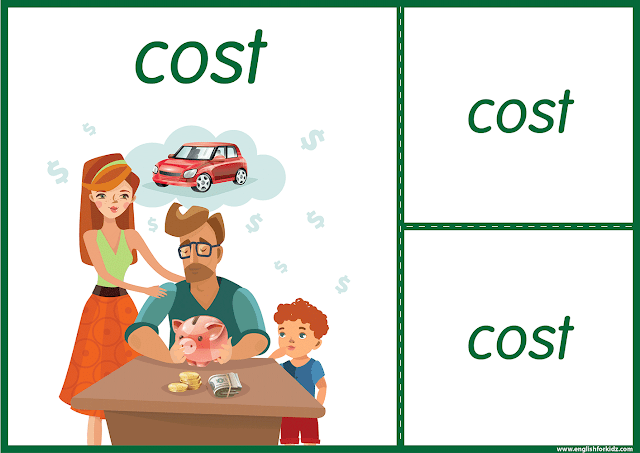 Irregular verb cost - printable ESL flashcards