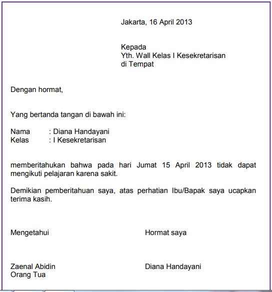 Contoh Surat Sakit Sekolah Buatan Sendiri (via: suratresmi.net)