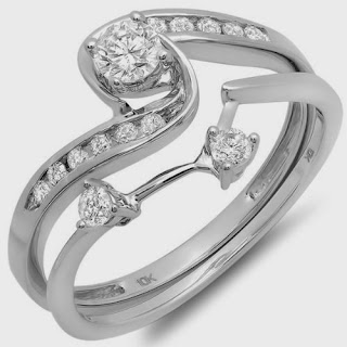 0.50 Carat (ctw) 10k White Gold Round Diamond Ladies Swirl Bridal Engagement Ring Matching Band Set 1/2 CT