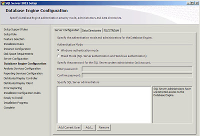 Database Engine Configuration 