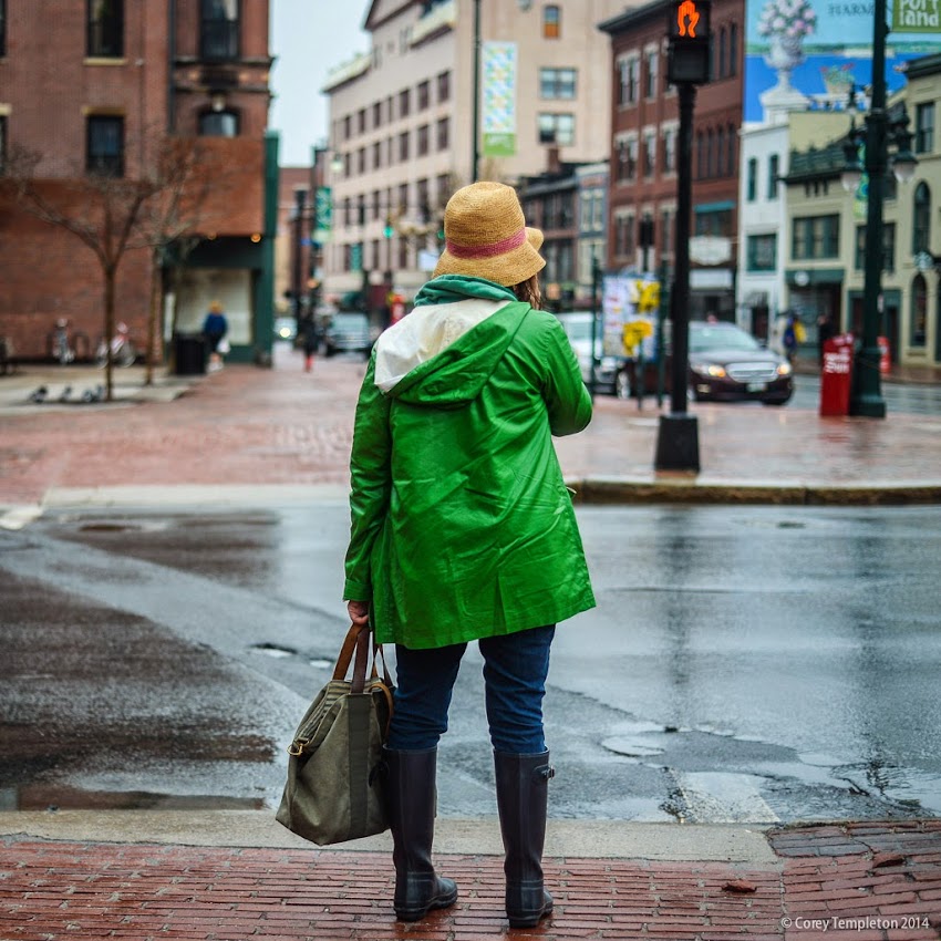 Congress Square Pedestrian Rain Jacket and Hat May 2014 Spring Portland, Maine photo by Corey Templeton