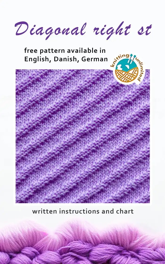 Diagonal right stitch is offered in three languages - English, Danish, and German - and all versions are available for free