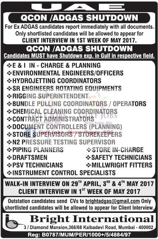 QCON , ADGAS Shutdown Jobs for UAE